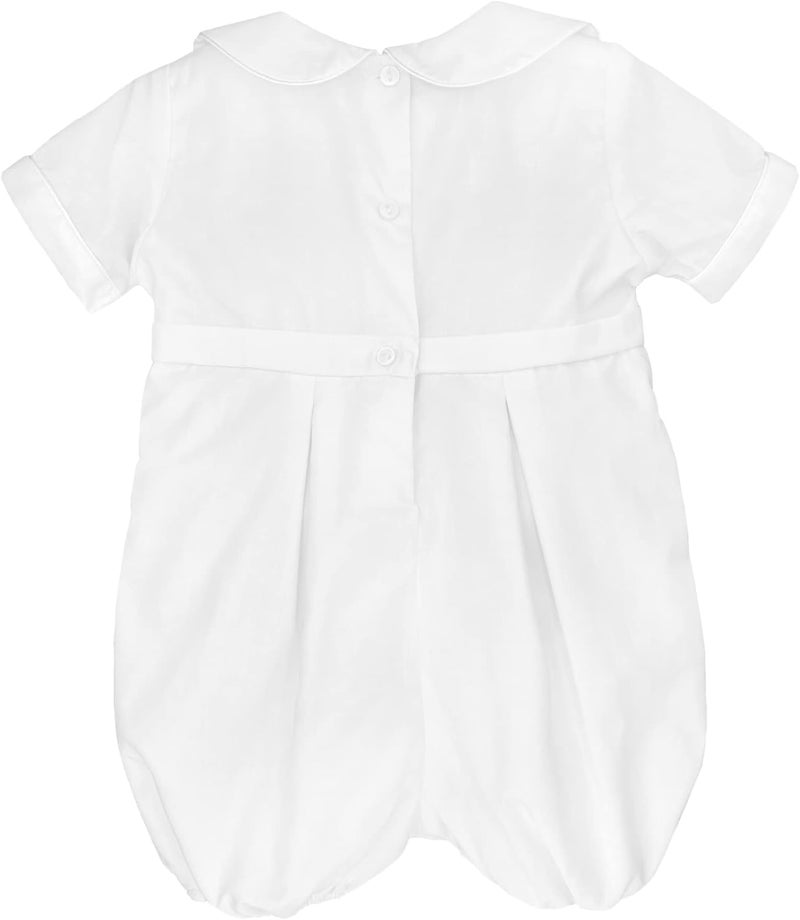 Petit Ami Baby Boys' Hand-Embroidered Cross Christening Romper, White - Image 2